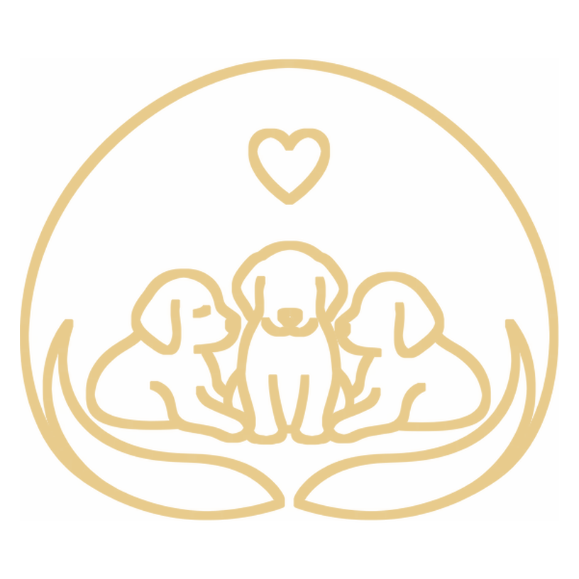 Gold emblem of three puppies under a protective arch for the Puppy Culture breeder program